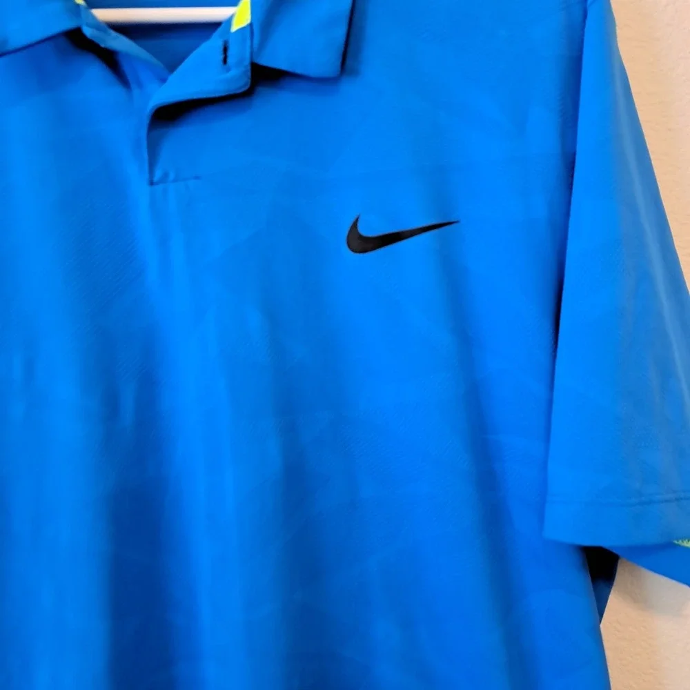 Nike Golf Dri-FIT Blue Tonal Geometric Pattern Polo Shirt Mens Large